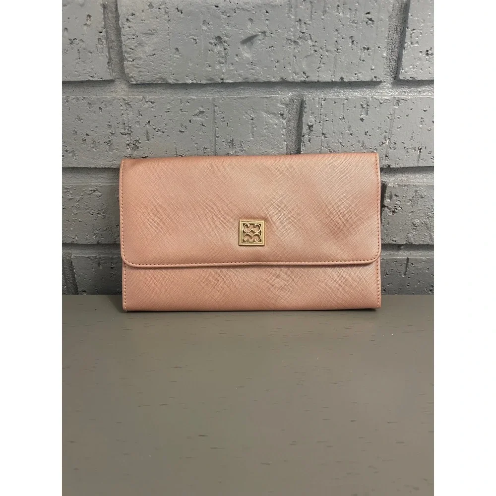 Mary Square Rose Gold Clutch Wallet Saffiano Vegan Leather